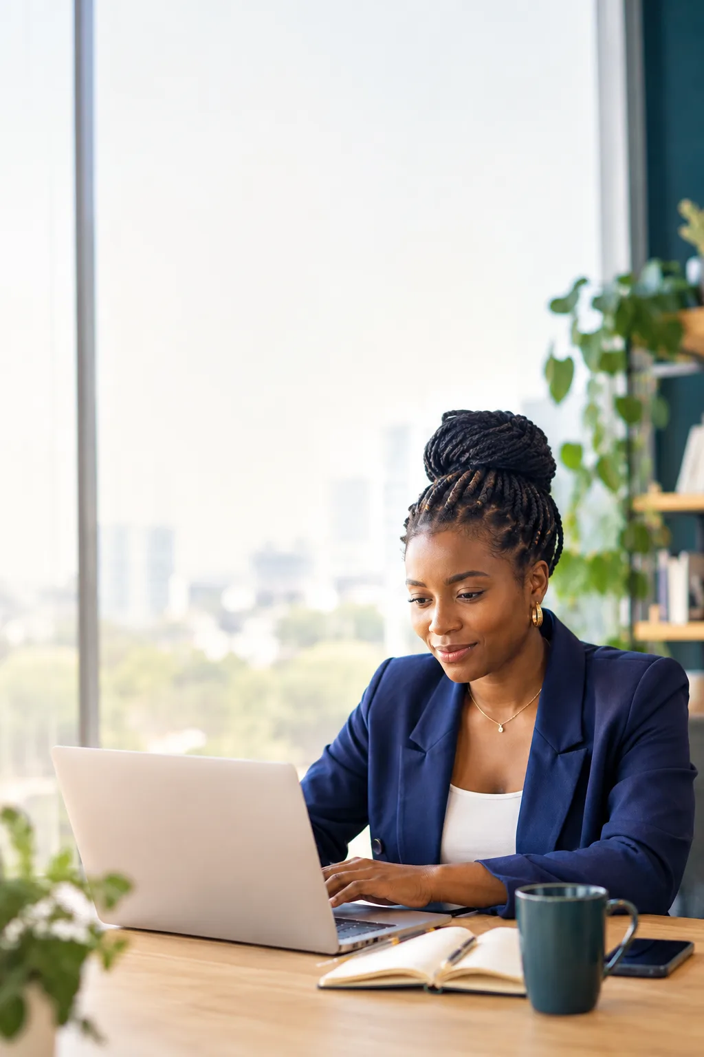 Une professionnelle prépare sa certification sur son ordinateur portable